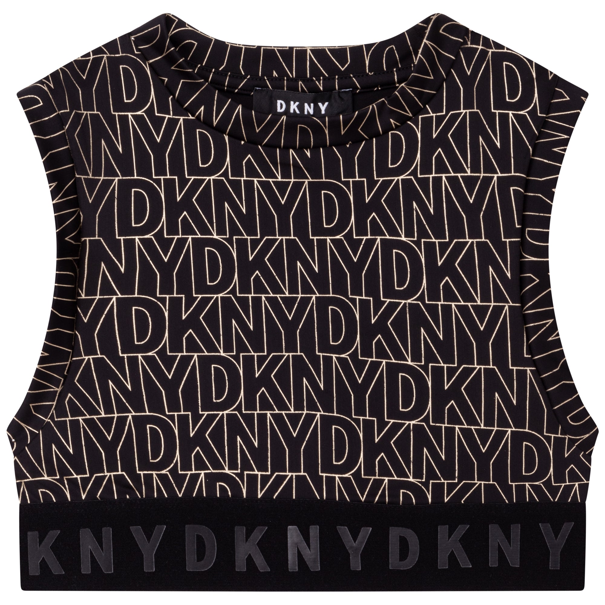 SS22 DKNY Girls Black Gold Sports Top Liquorice Kids