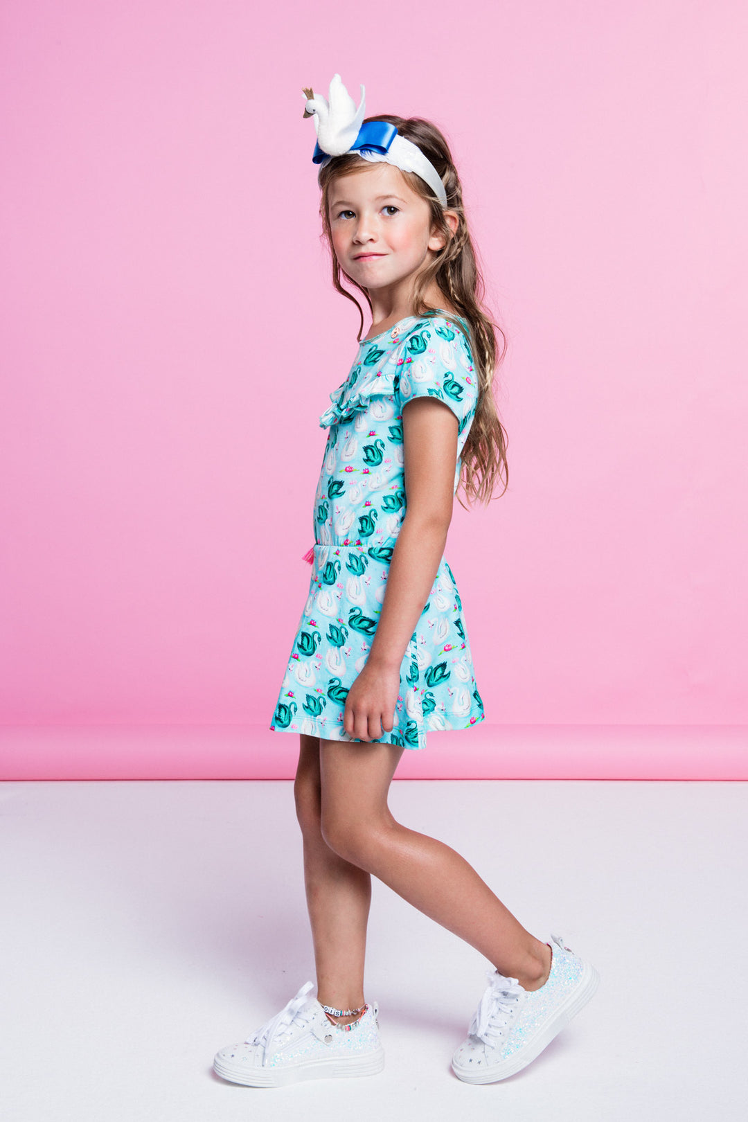 SS19 Mim-Pi Girls Green Swan Dress 294