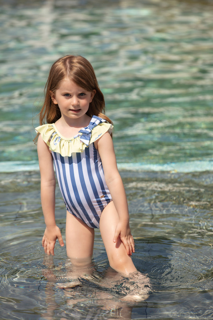 SS23 Patachou Girls Blue & White Stripe Nautical Swimming Costume