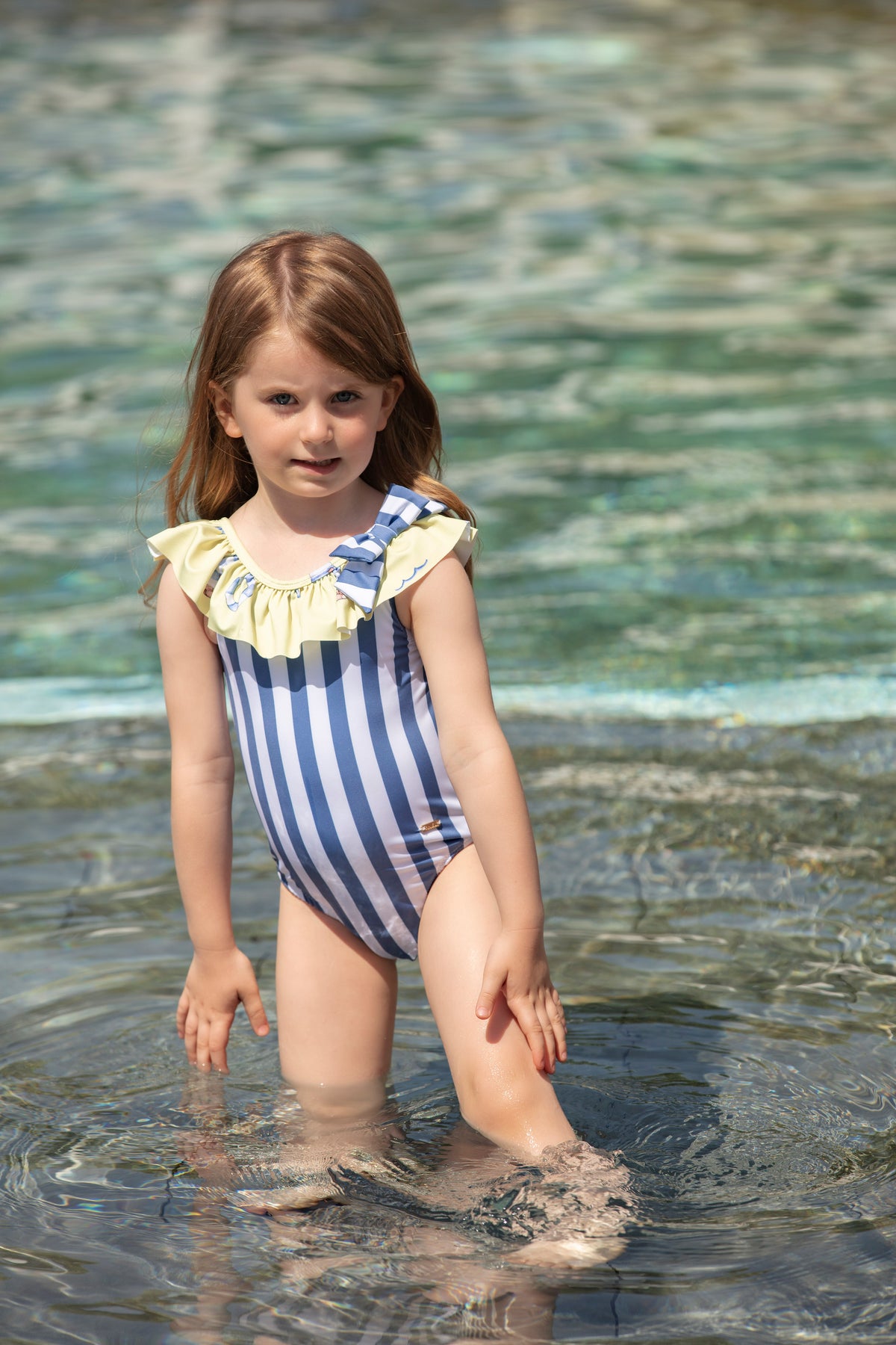 SS23 Patachou Girls Blue & White Stripe Nautical Swimming Costume –  Liquorice Kids