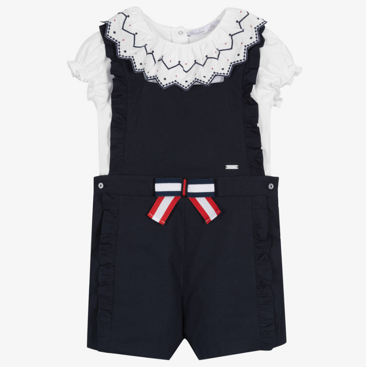 SS23 Patachou Girls Navy Blue Dungaree Set