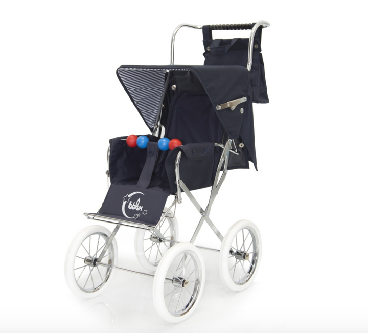 BebeLux 'Classic Big' Spanish Doll's Pushchair In Navy with Bag 2311-M