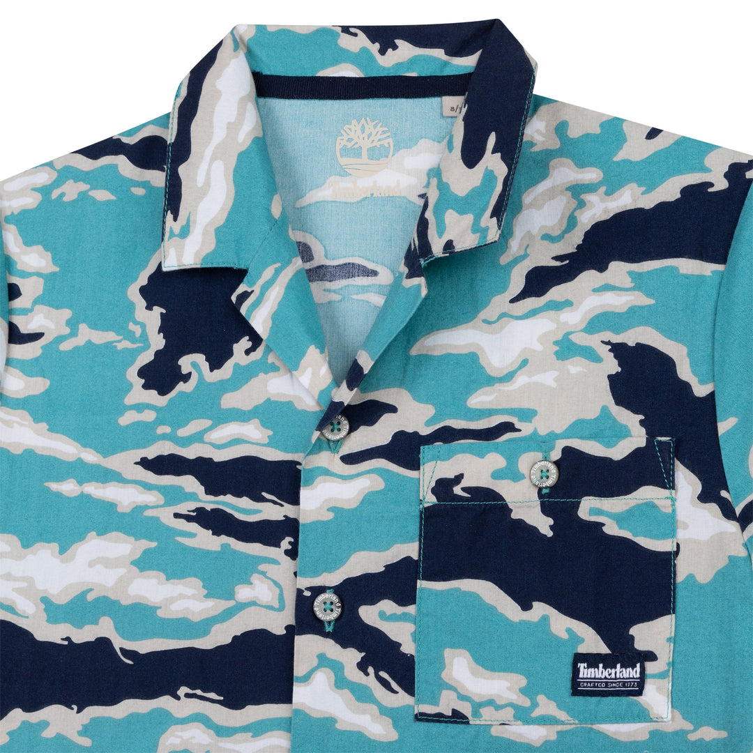 SS22 Timberland Boys Turquoise Camouflage Shirt