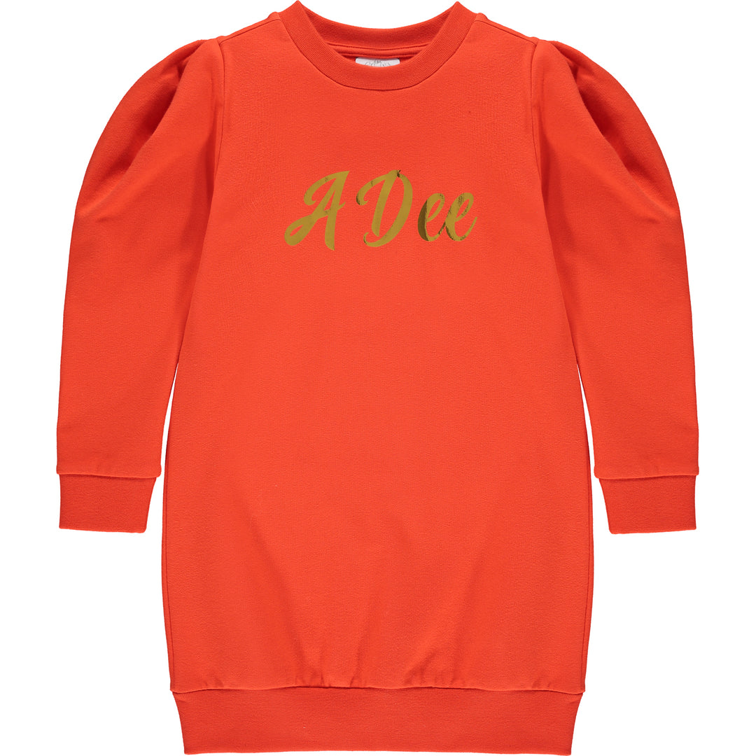 AW21 A Dee Girls Tonya Orange Puff Shoulder Sweat Dress