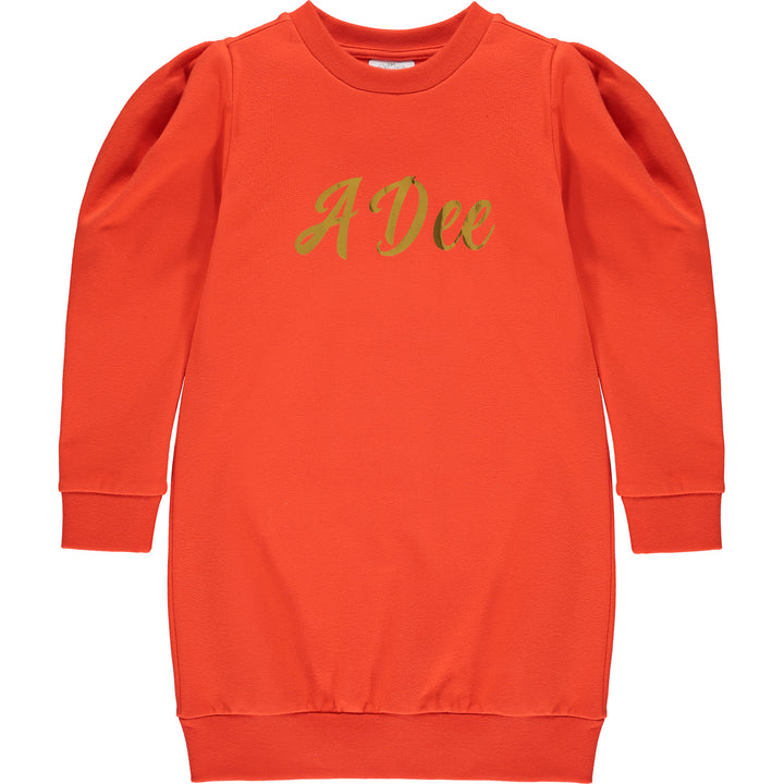 AW21 A Dee Girls Tonya Orange Puff Shoulder Sweat Dress