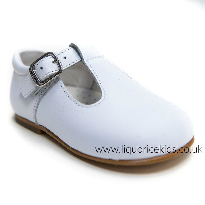 Andanines Boys White Leather T-Bar Shoes - Liquorice Kids