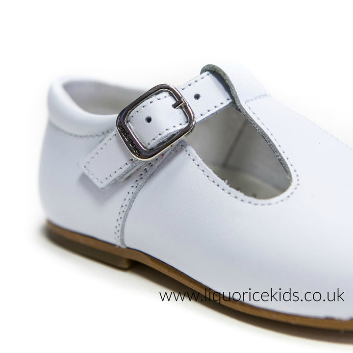 Andanines Boys White Leather T-Bar Shoes - Liquorice Kids