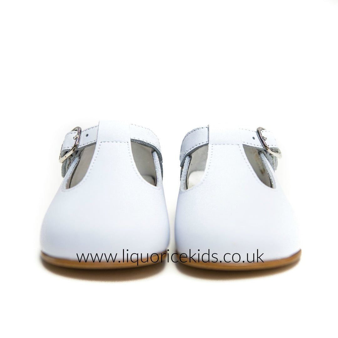 Andanines Boys White Leather T-Bar Shoes - Liquorice Kids