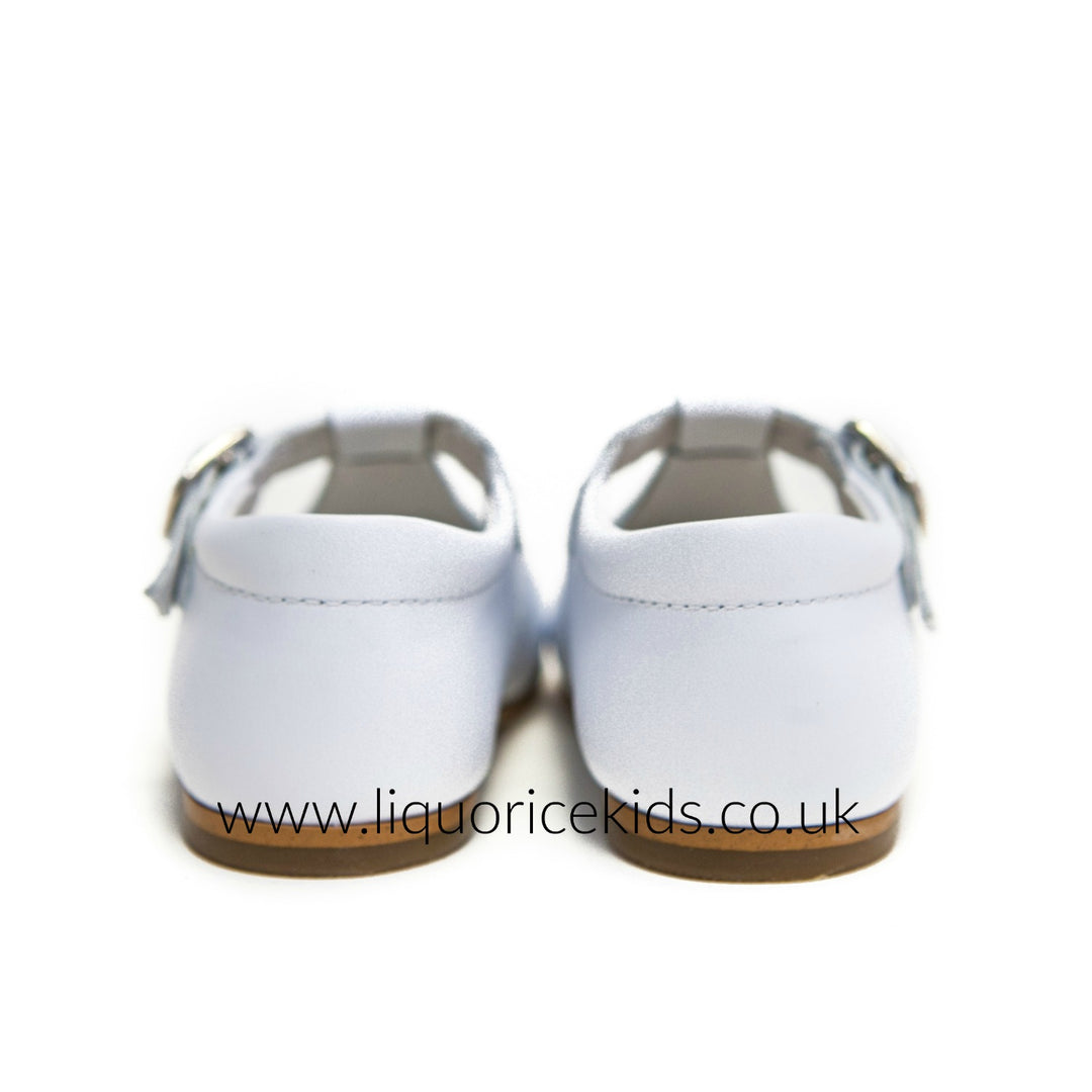 Andanines Boys White Leather T-Bar Shoes - Liquorice Kids