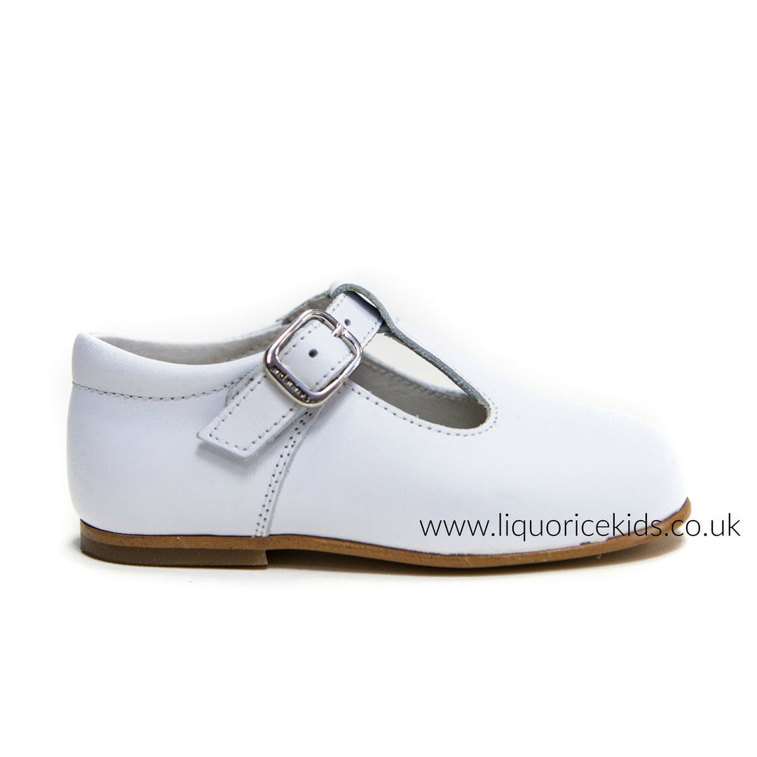 Andanines Boys White Leather T-Bar Shoes - Liquorice Kids