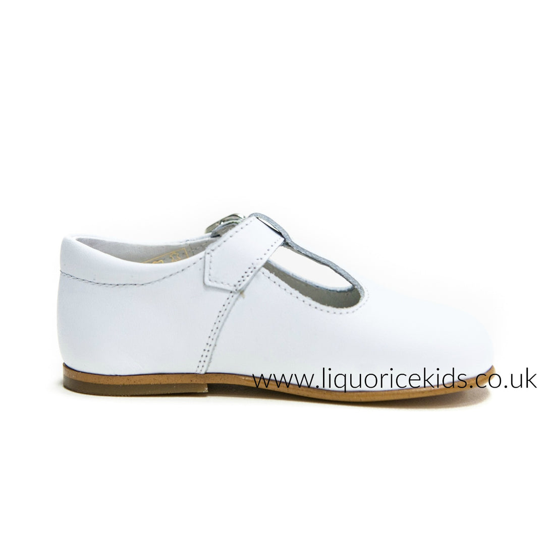 Andanines Boys White Leather T-Bar Shoes - Liquorice Kids