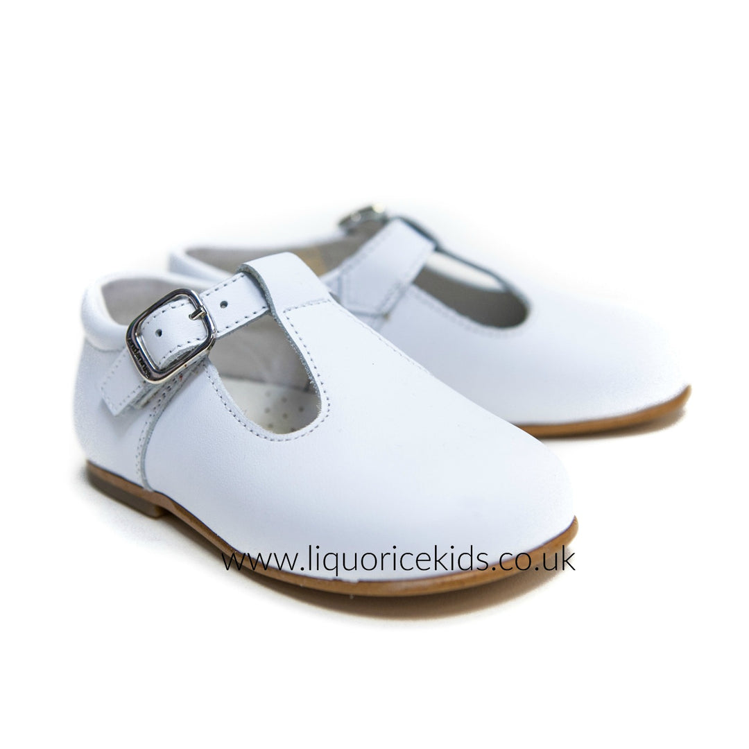 Andanines Boys White Leather T-Bar Shoes - Liquorice Kids