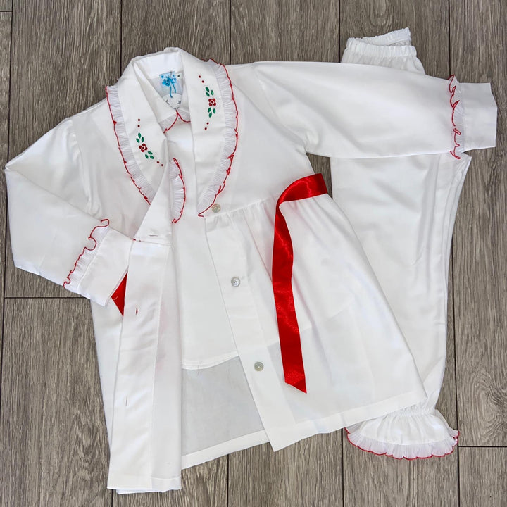 Salero Spanish White and Red Pajamas and Dressing Gown