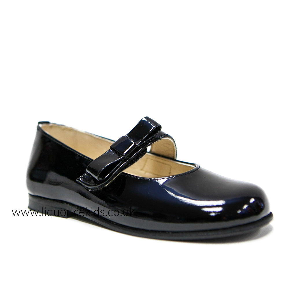 Andanines Black Patent Mary Janes with Black Bow - Liquorice Kids