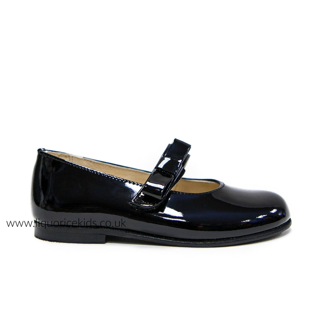 Andanines Black Patent Mary Janes with Black Bow - Liquorice Kids