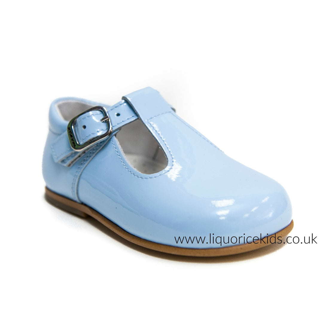 Andanines Boys Baby Blue Patent Leather T-Bars - Liquorice Kids