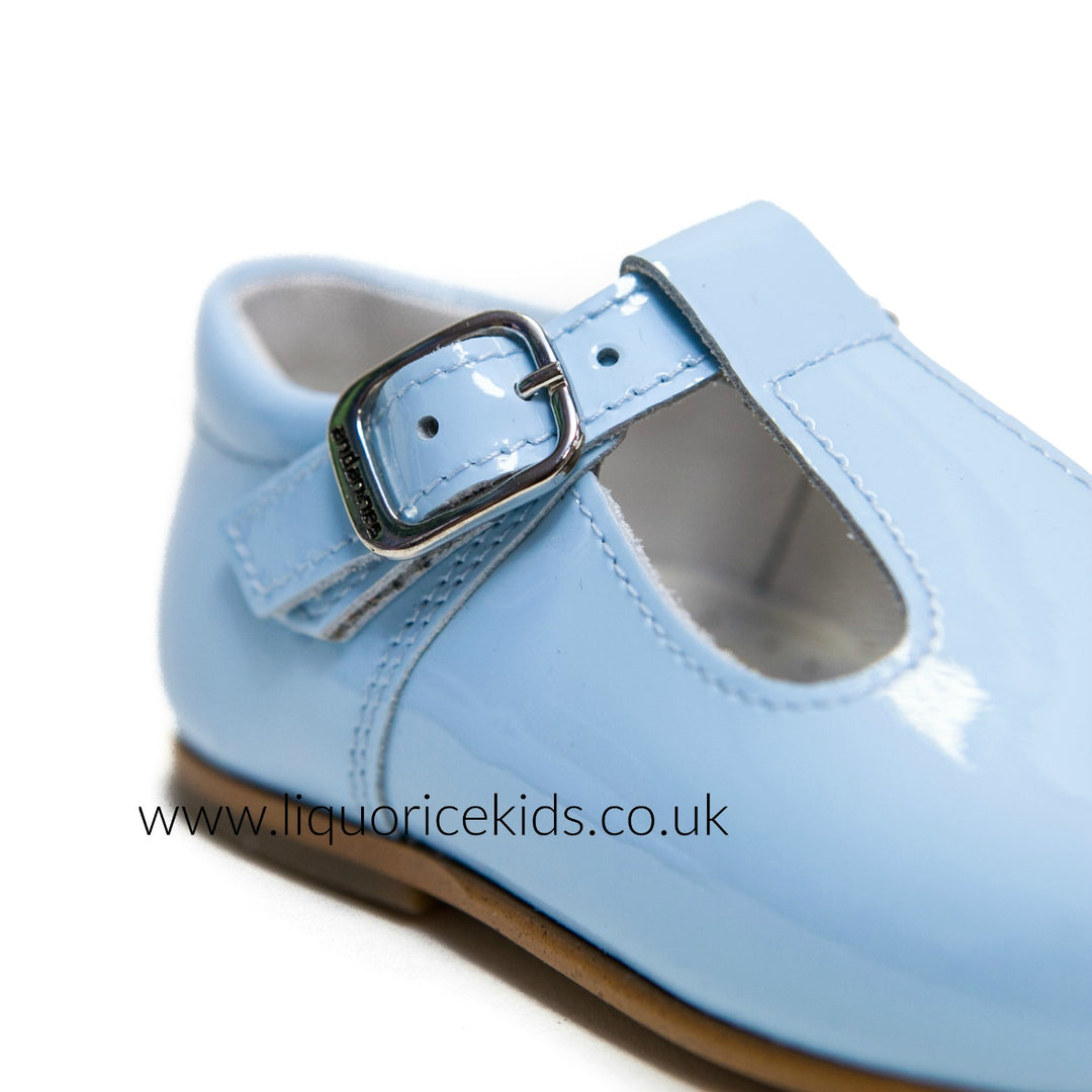 Andanines Boys Baby Blue Patent Leather T-Bars - Liquorice Kids