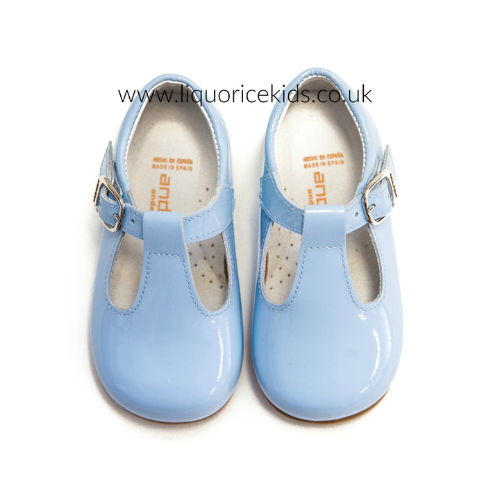 Andanines Boys Baby Blue Patent Leather T-Bars - Liquorice Kids