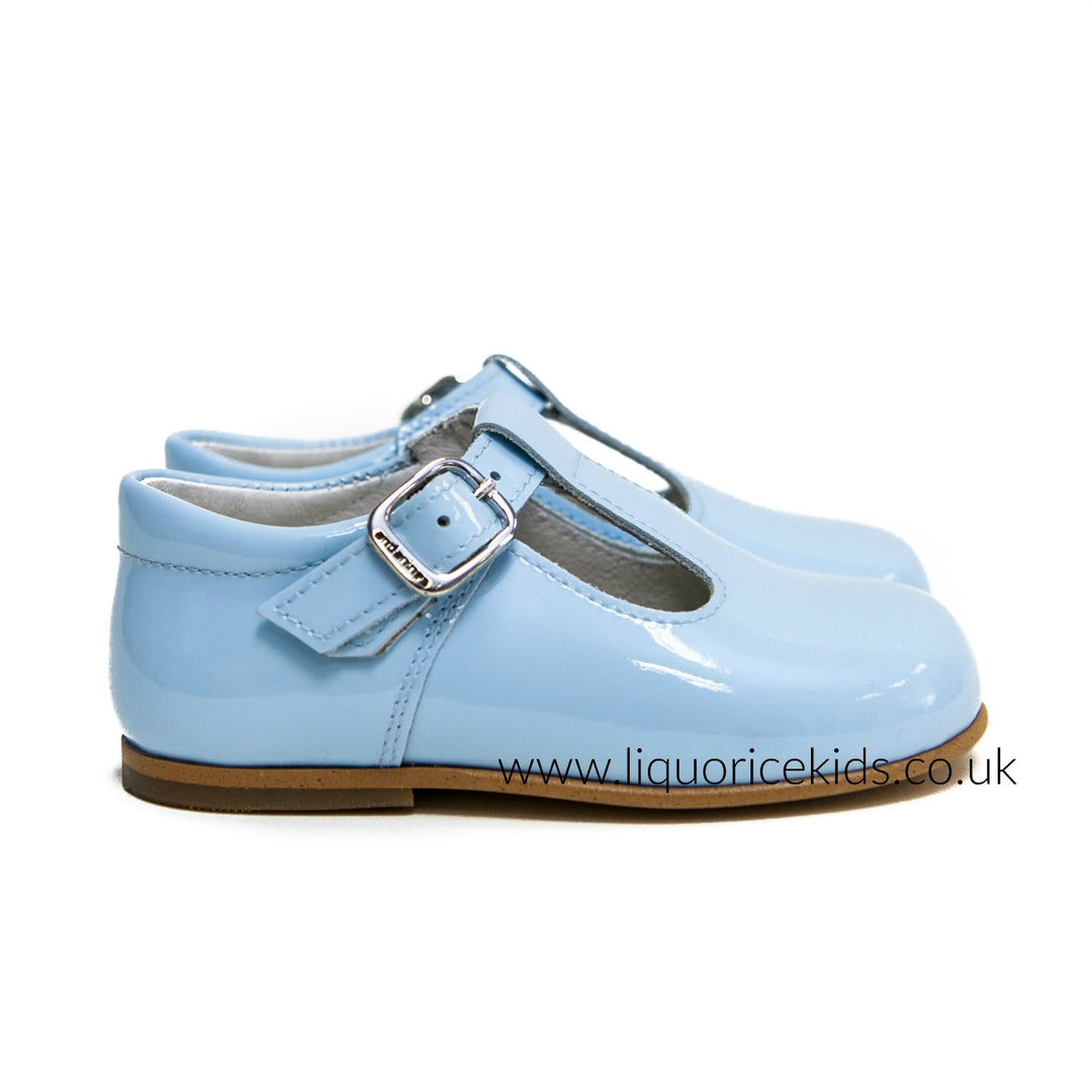 Andanines Boys Baby Blue Patent Leather T-Bars - Liquorice Kids