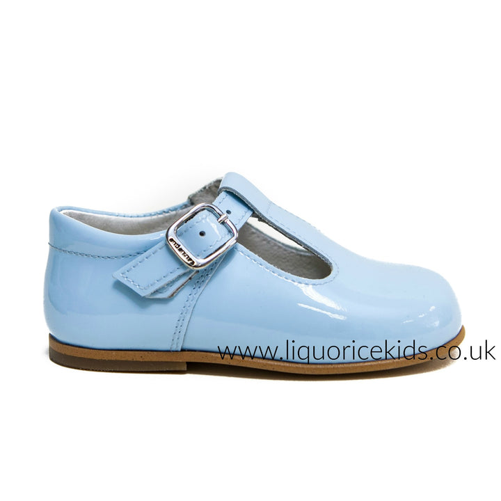 Andanines Boys Baby Blue Patent Leather T-Bars - Liquorice Kids