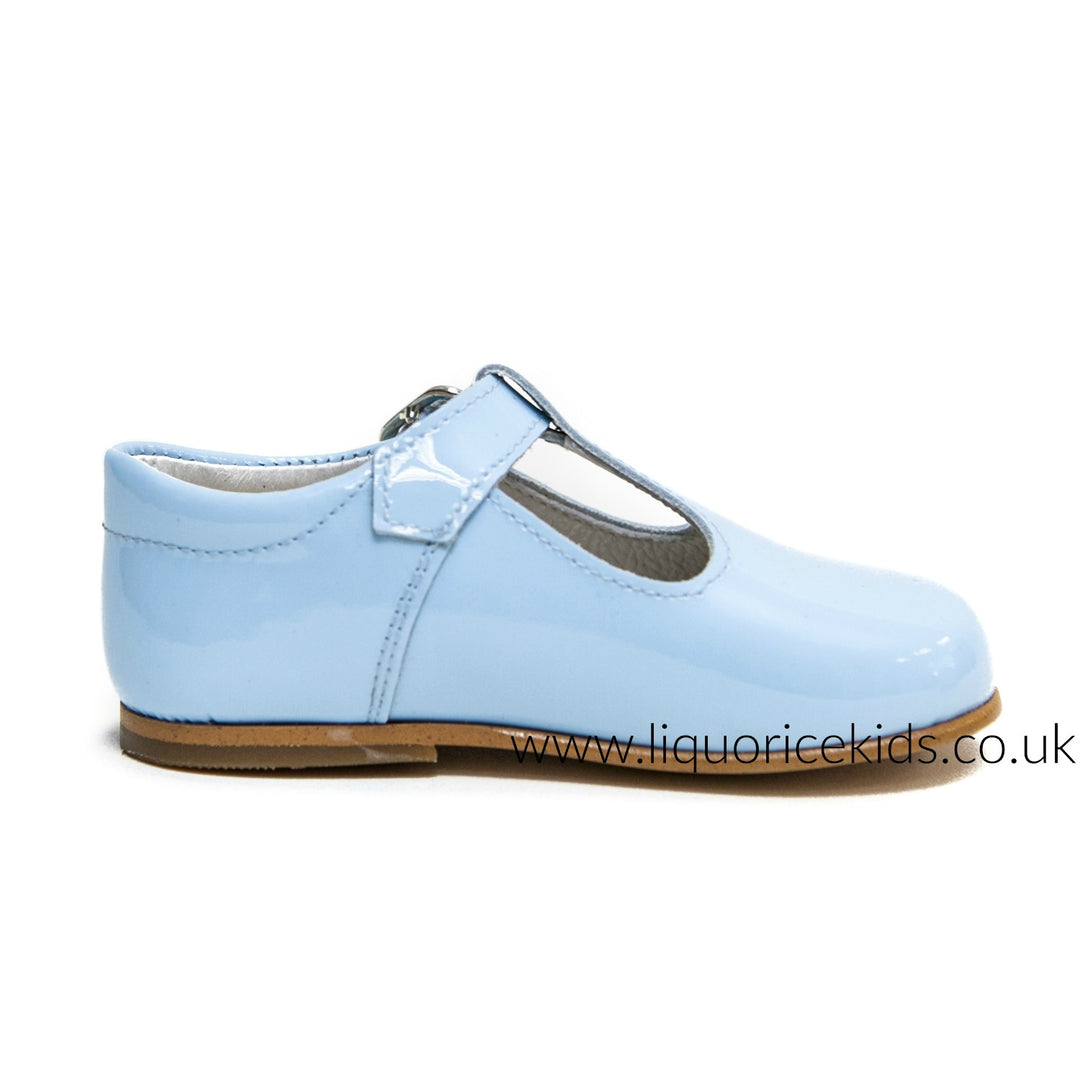 Andanines Boys Baby Blue Patent Leather T-Bars - Liquorice Kids