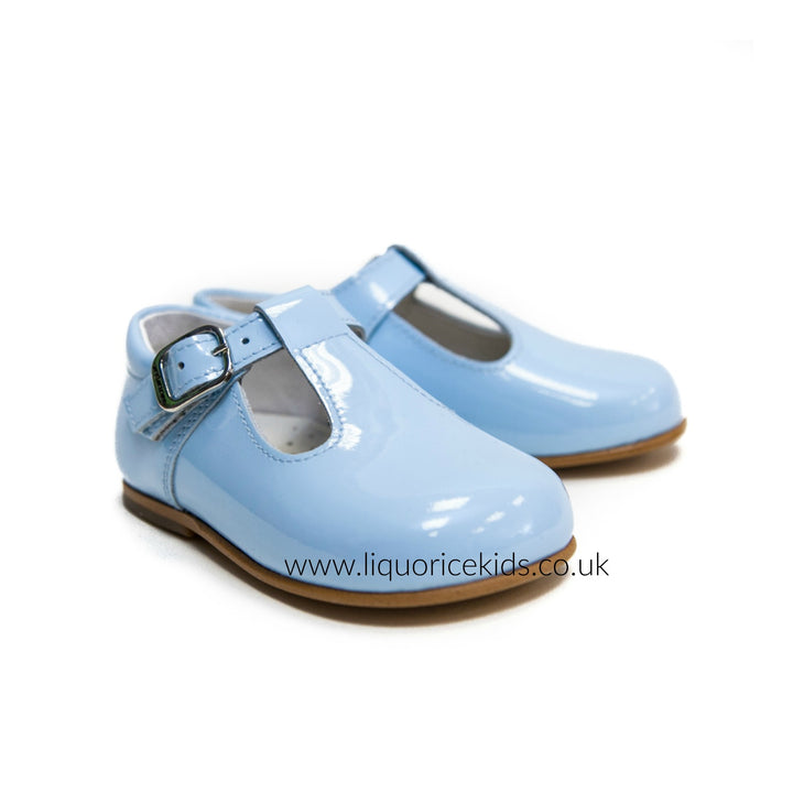 Andanines Boys Baby Blue Patent Leather T-Bars - Liquorice Kids