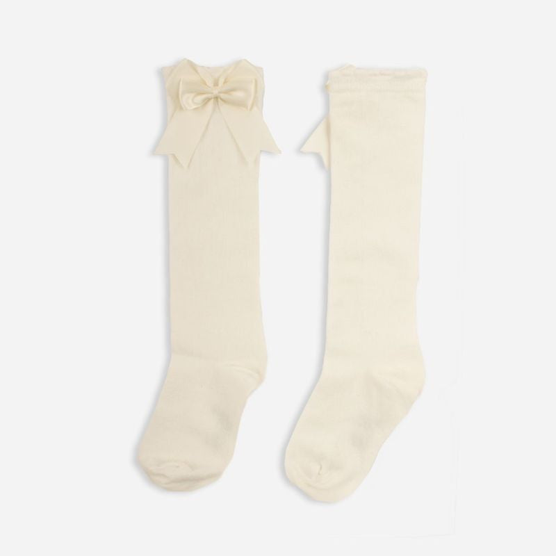 Carlomagno Cream Double Bow Knee High Socks - Liquorice Kids