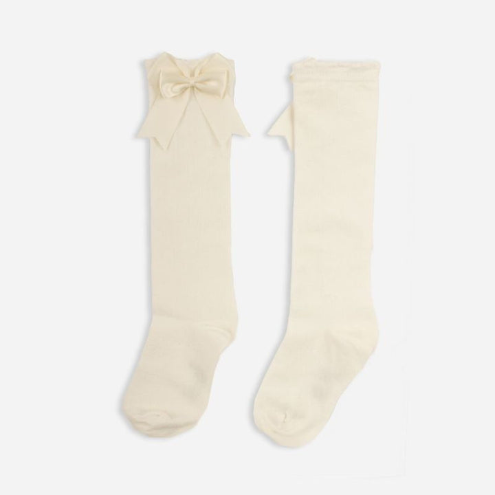 Carlomagno Cream Double Bow Knee High Socks - Liquorice Kids