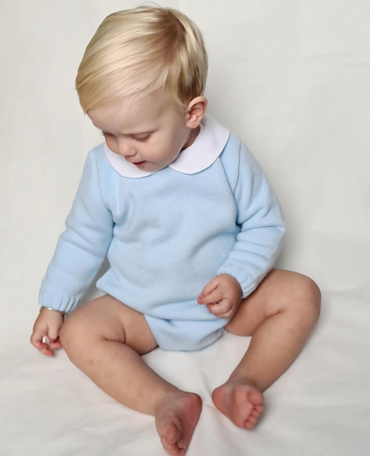 Aurea Peter Pan Collar Knitted Baby Blue Romper