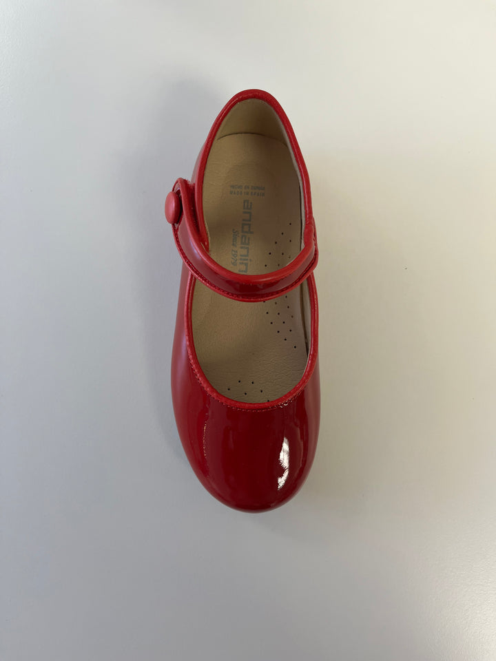 Andanines Red Patent Velcro Strap Mary Janes