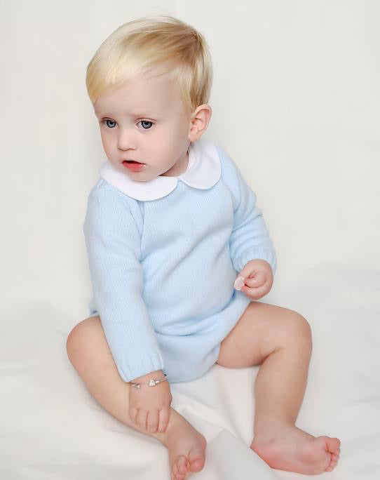 Aurea Peter Pan Collar Knitted Baby Blue Romper