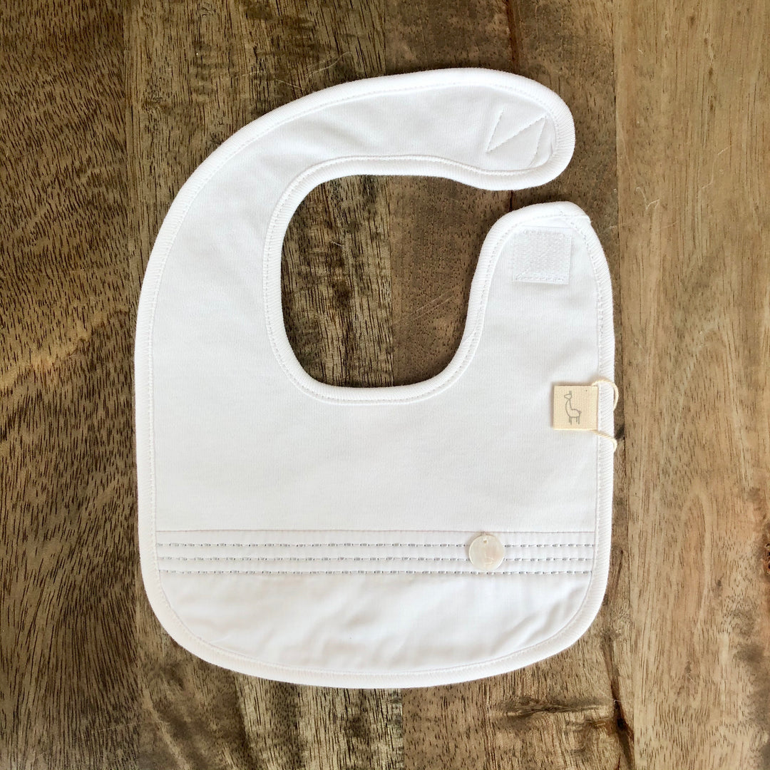 Baby Gi White & Grey Embroidered Bib