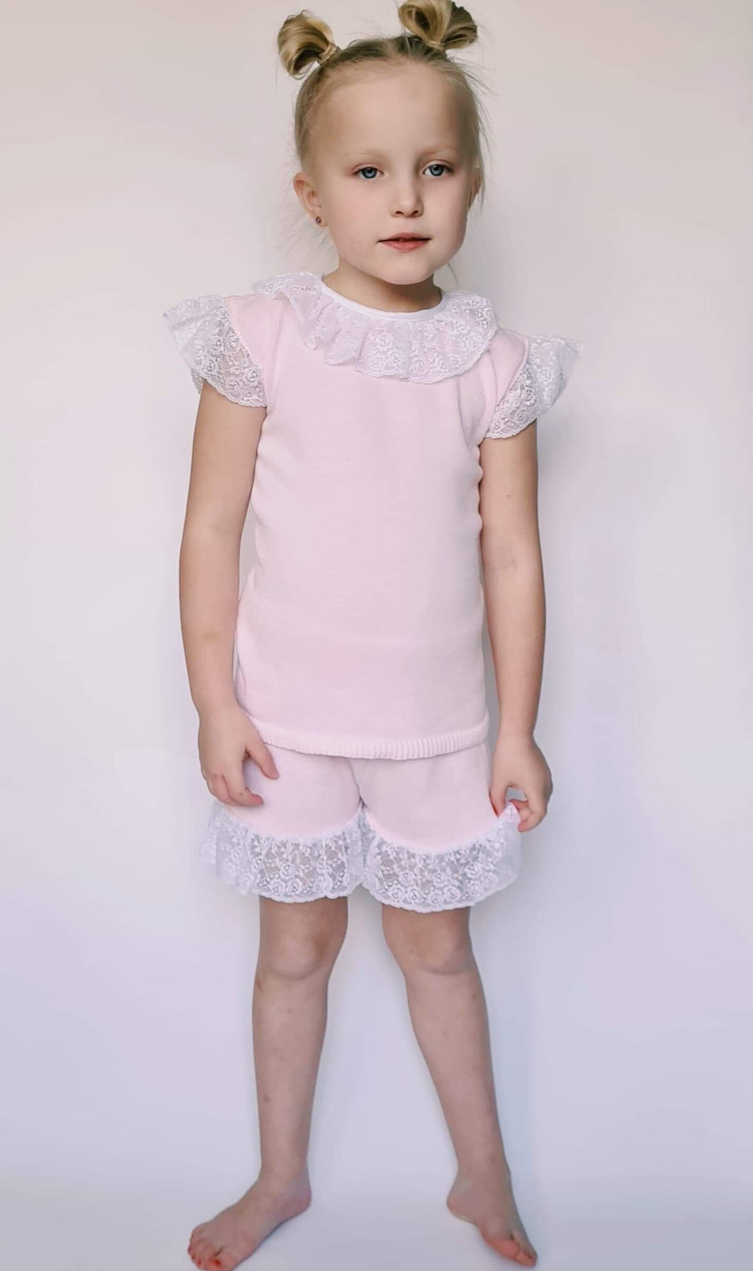 SS21 Aurea Girls Pink Knitted Lace Short Set