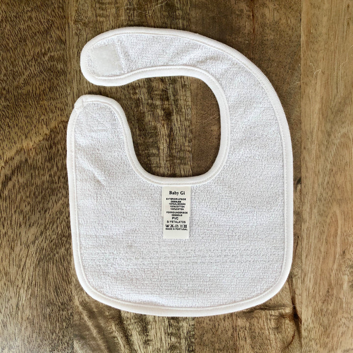 Baby Gi White & Grey Embroidered Bib