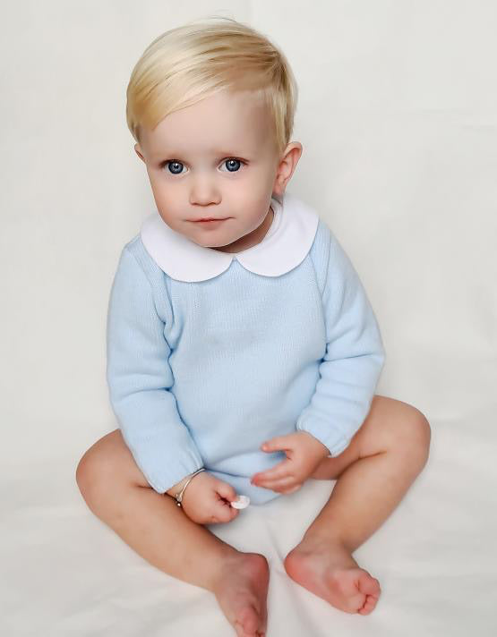 Aurea Peter Pan Collar Knitted Baby Blue Romper