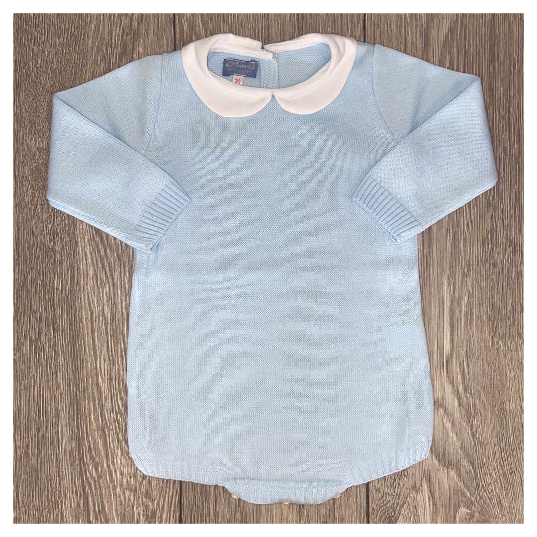 Aurea Peter Pan Collar Knitted Baby Blue Romper