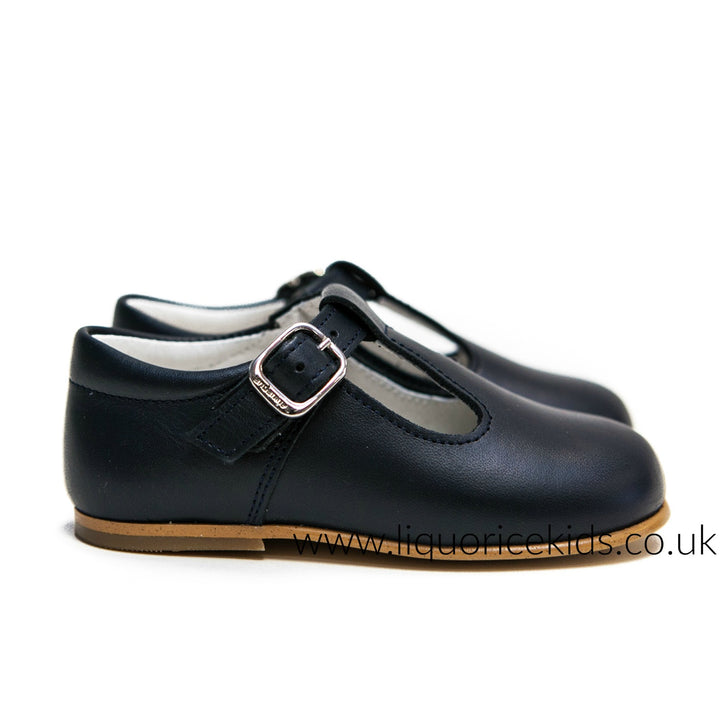 Andanines Boys Leather Navy T-Bar Shoe - Liquorice Kids