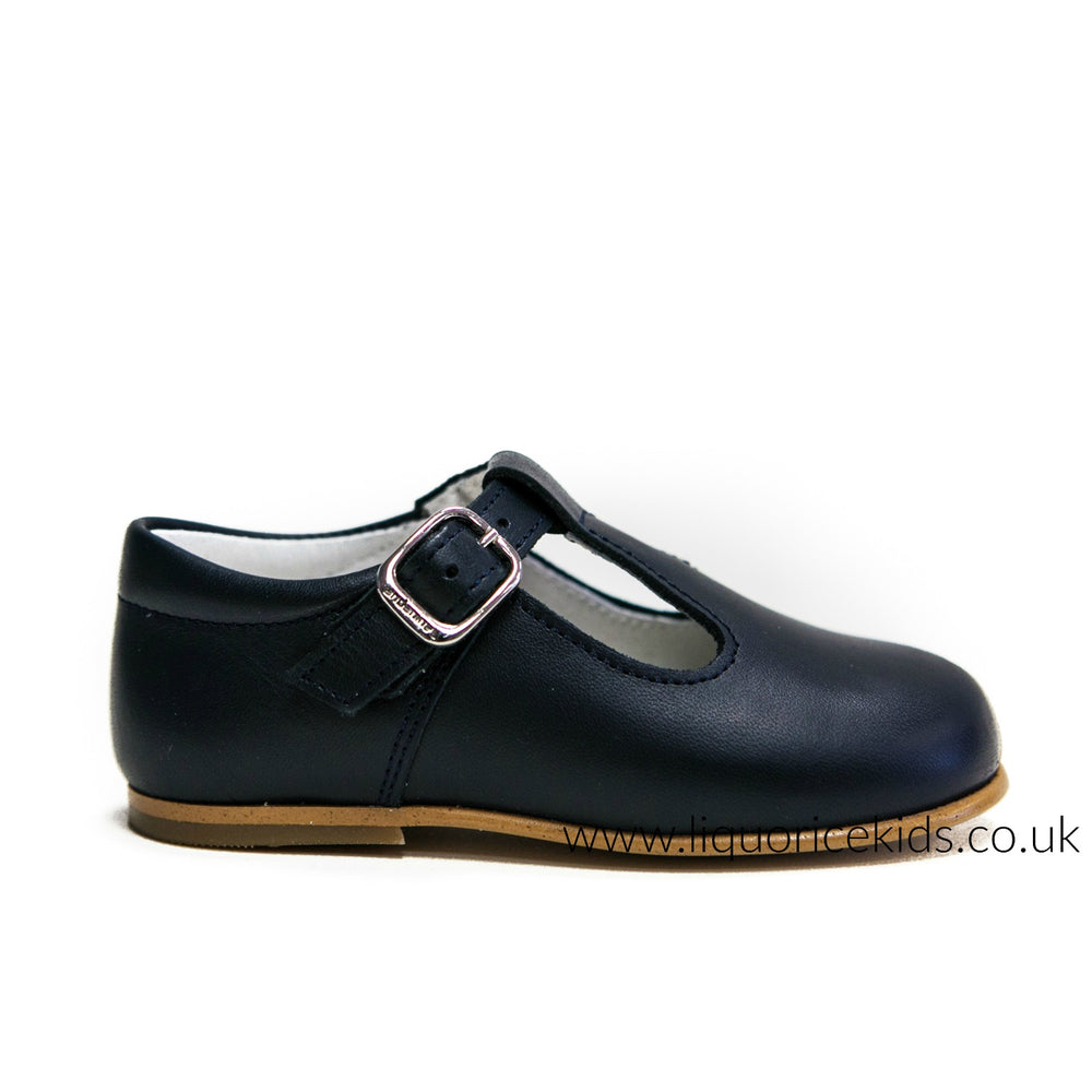 Andanines Boys Leather Navy T-Bar Shoe - Liquorice Kids