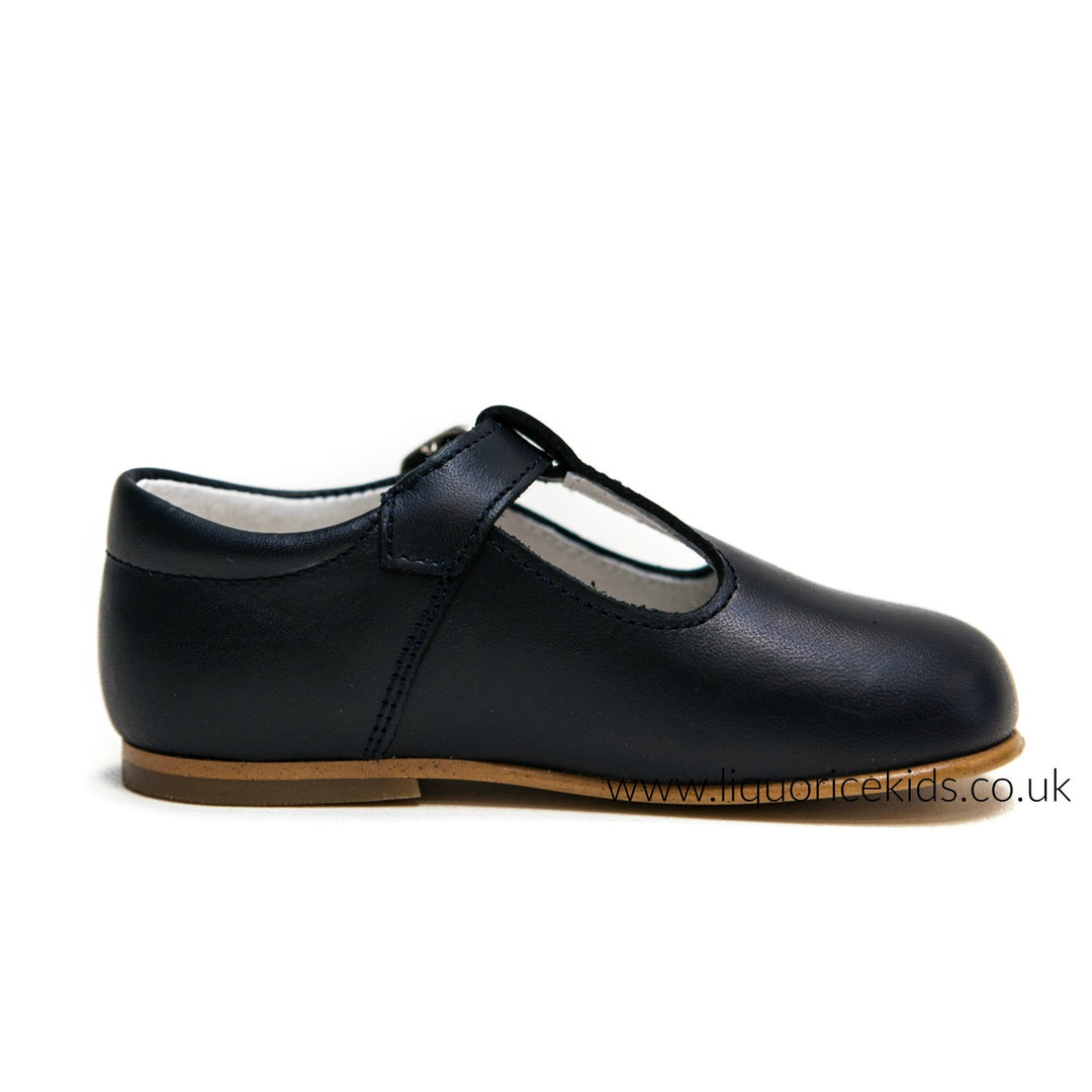 Andanines Boys Leather Navy T-Bar Shoe - Liquorice Kids