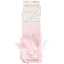 Carlomagno Baby Pink Double Bow Knee High Socks